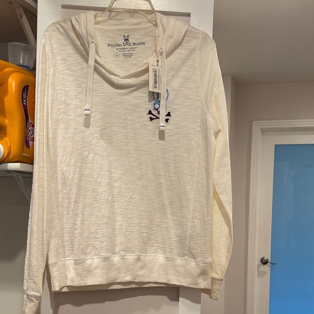 Psycho Bunny Ivory Pullover Hoodie with Logo Accent